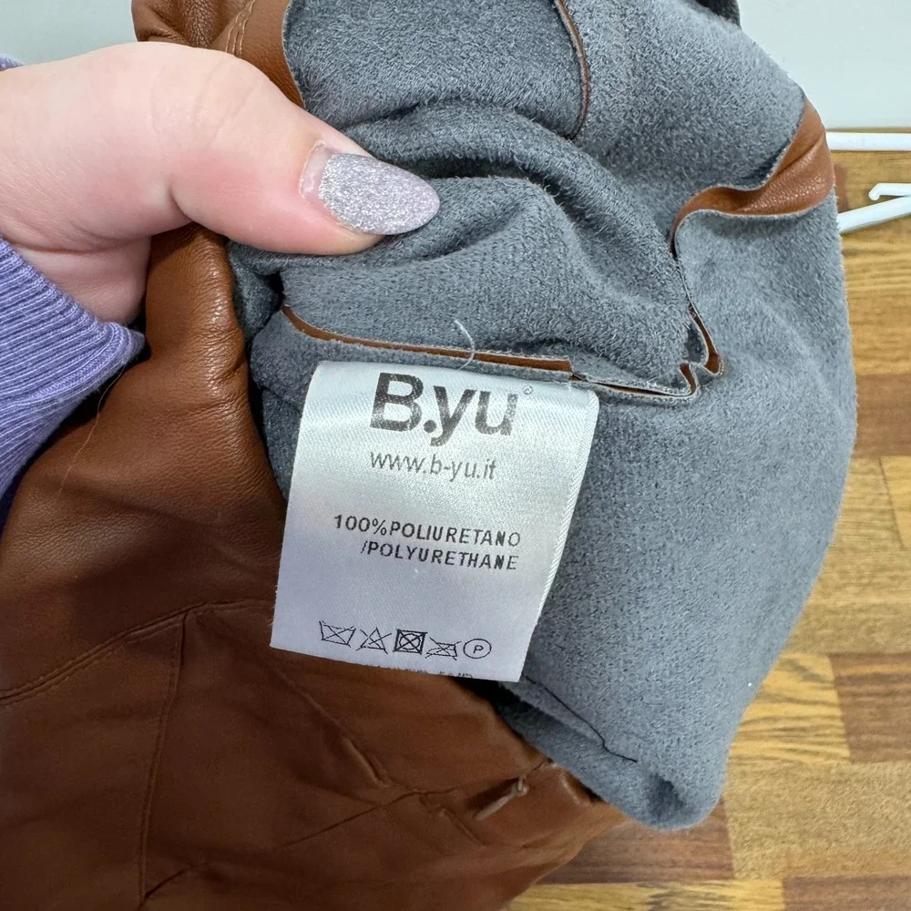 B.YU Italy Womens‎ Faux Leather Pants Medium Camel Skinny Designer Chic Brown - Picture 4 of 7